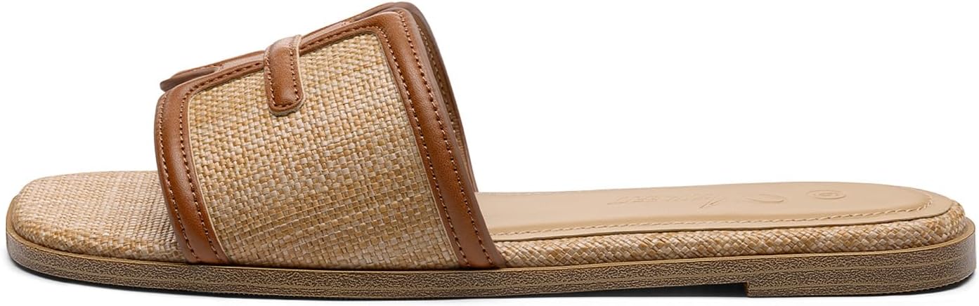 Athlefit Flat Sandals for Women Dressy Summer Square Open Toe Comfortable Slip On Beach Slide Sandals