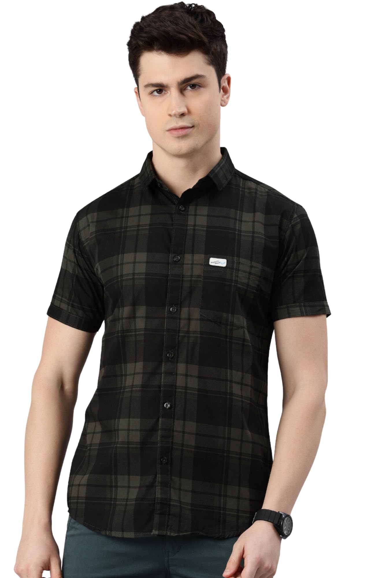 Majestic ManMen Cotton Checkered Half Sleeve Slim Fit Casual Shirt