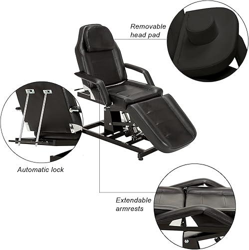 Miniatura 4 de BarberPub Salón SPA Masaje Cama Tatuaje Silla Facial Mesa Ajustable Equipo de Belleza 0100 (Negro)