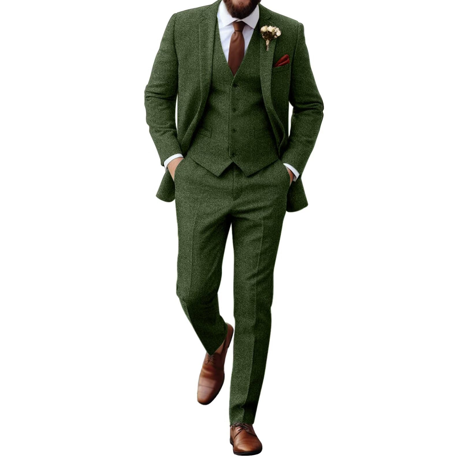 Retro Tweed Herringbone 3-Piece Suit