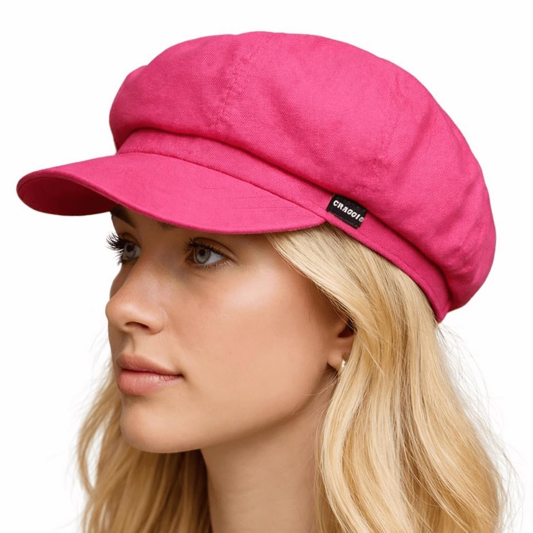 Womens Baker Boy Hat Denim Pink Newsboy Cap Ladies Peaked Classic Vintage Style