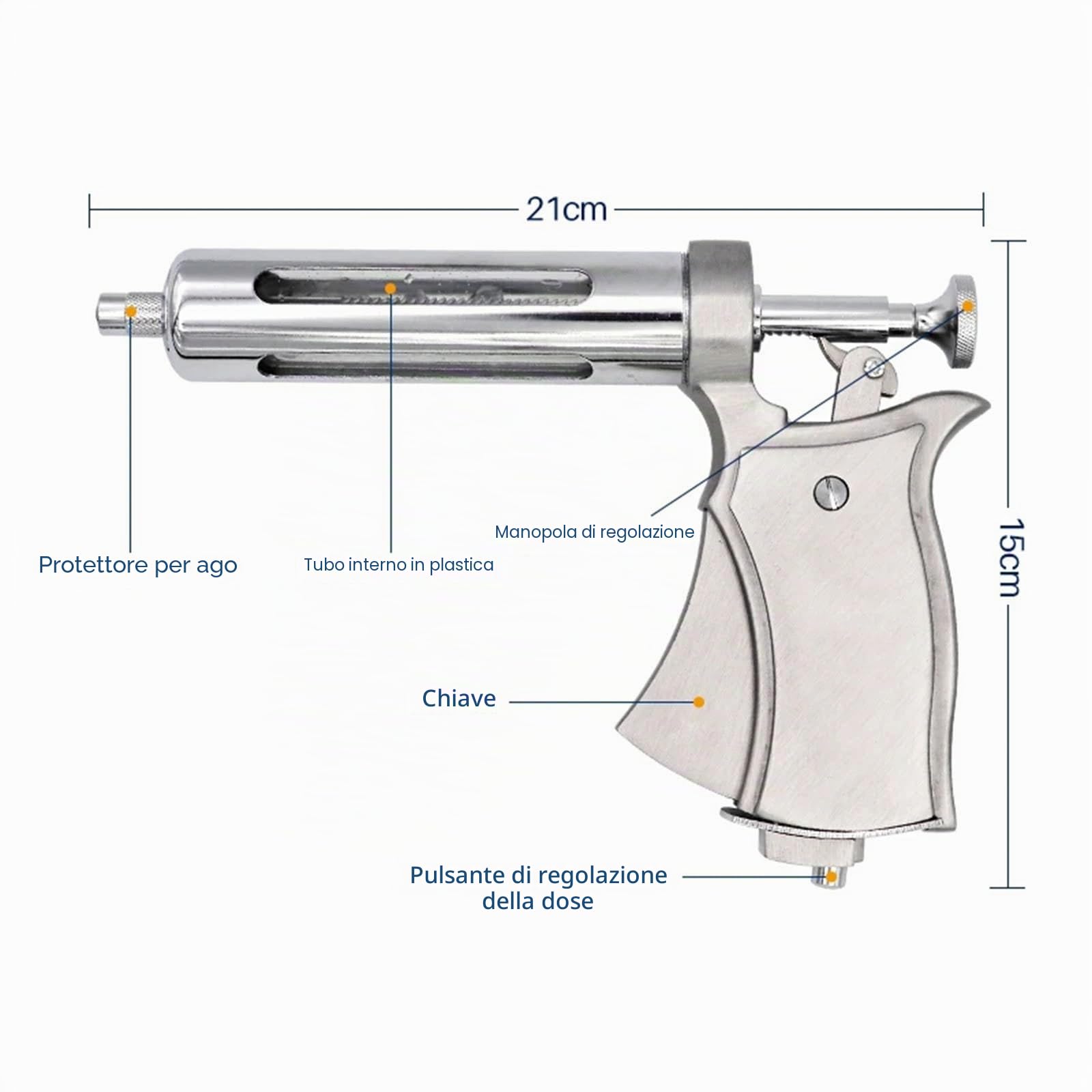 Pistola a siringa Continua Regolabile, siringa per Bestiame Pistola per iniettore per Animali Pistola per vaccinazione semiautomatica Attrezzature agricole per bovini suini Ovini