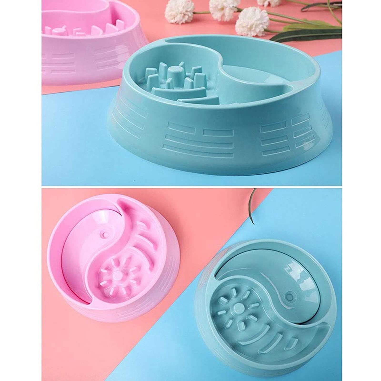 RTHGTFGW Comedero Perro Tazón de Perro de alimentación Lento de Gran Capacidad 2 in1 alimento Agua Mascota tazón for Beber prevención de la Boca mojada vómitos (Color : Blue)