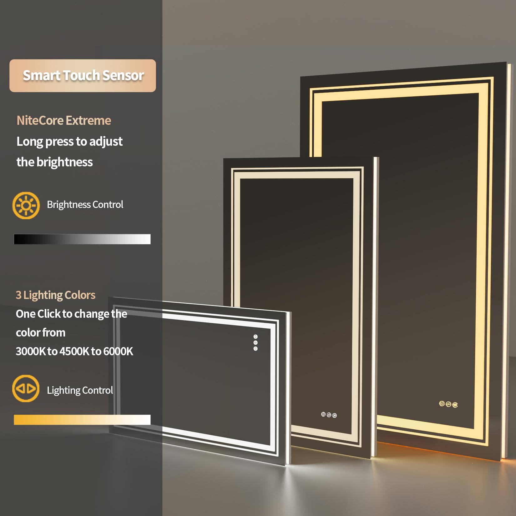 LUVODI Specchio Bagno Led 70x90 cm: Specchio Retroilluminato + Frontale Luce bagno Rettangolare Specchio Smart, Antiappanamento, Funzione memoria Dimmerabile Vetro HD IP65 Orizzontale o Verticale