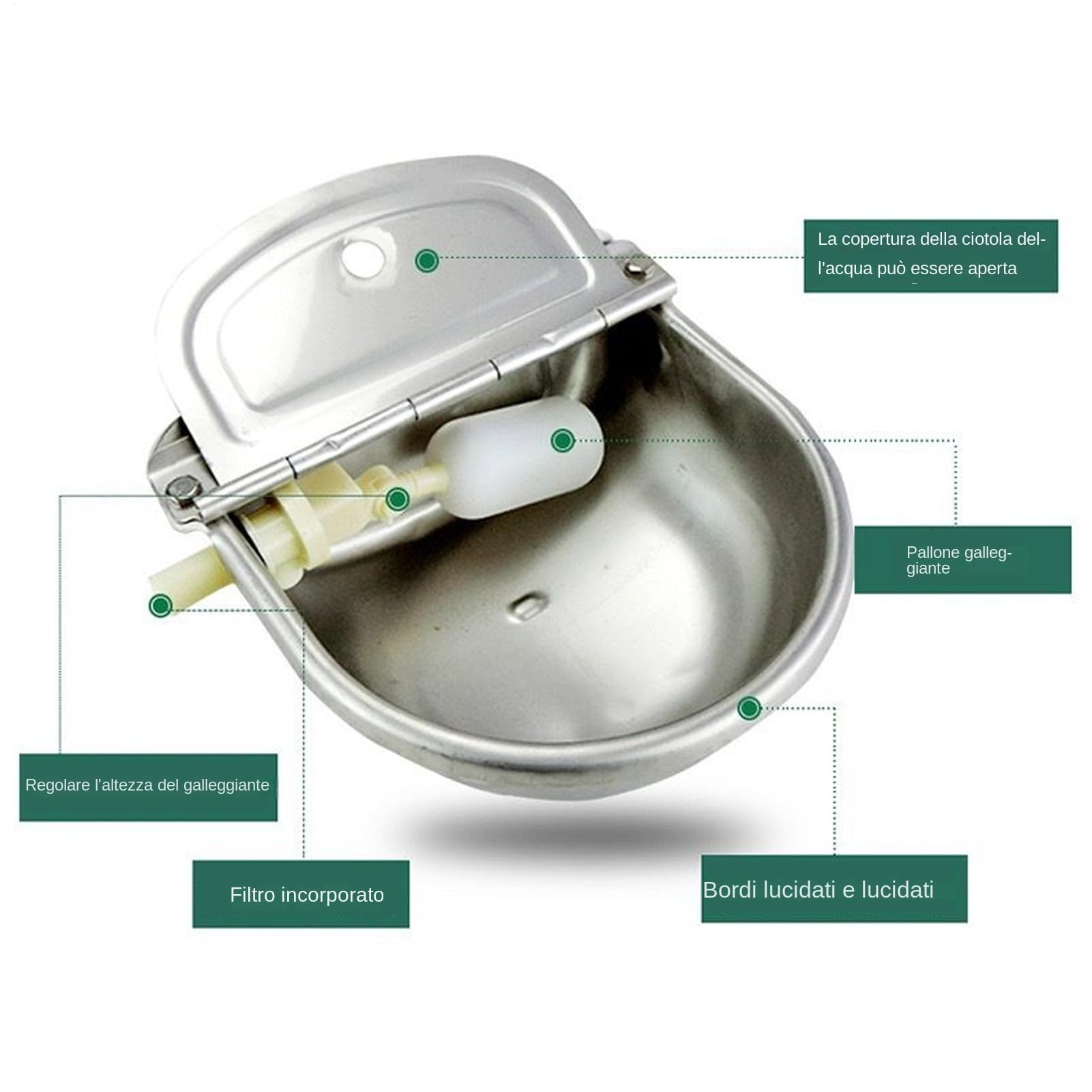 Abbeveratoio Automatico Per Bovini Ciotole Per Alimentazione In Acciaio | Design Con Valvola a Galleggiante Preciso Per Animali Da Cortile E Allevamenti