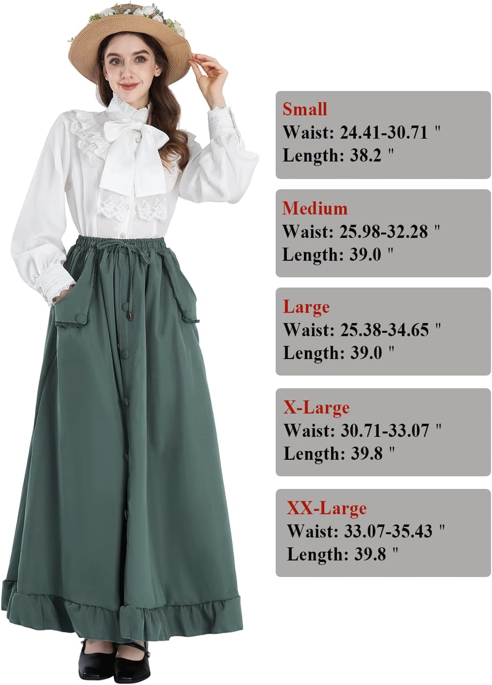 CR ROLECOS Womens Renaissance Skirt Victorian High Waist Peasant Double Layers Long Skirt