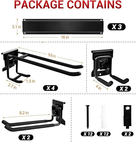 Miniatura 5 de LADER Organización de garaje ajustable de 48 pulgadas, 13 piezas de organizador de herramientas de garaje para montaje en pared, estantería de