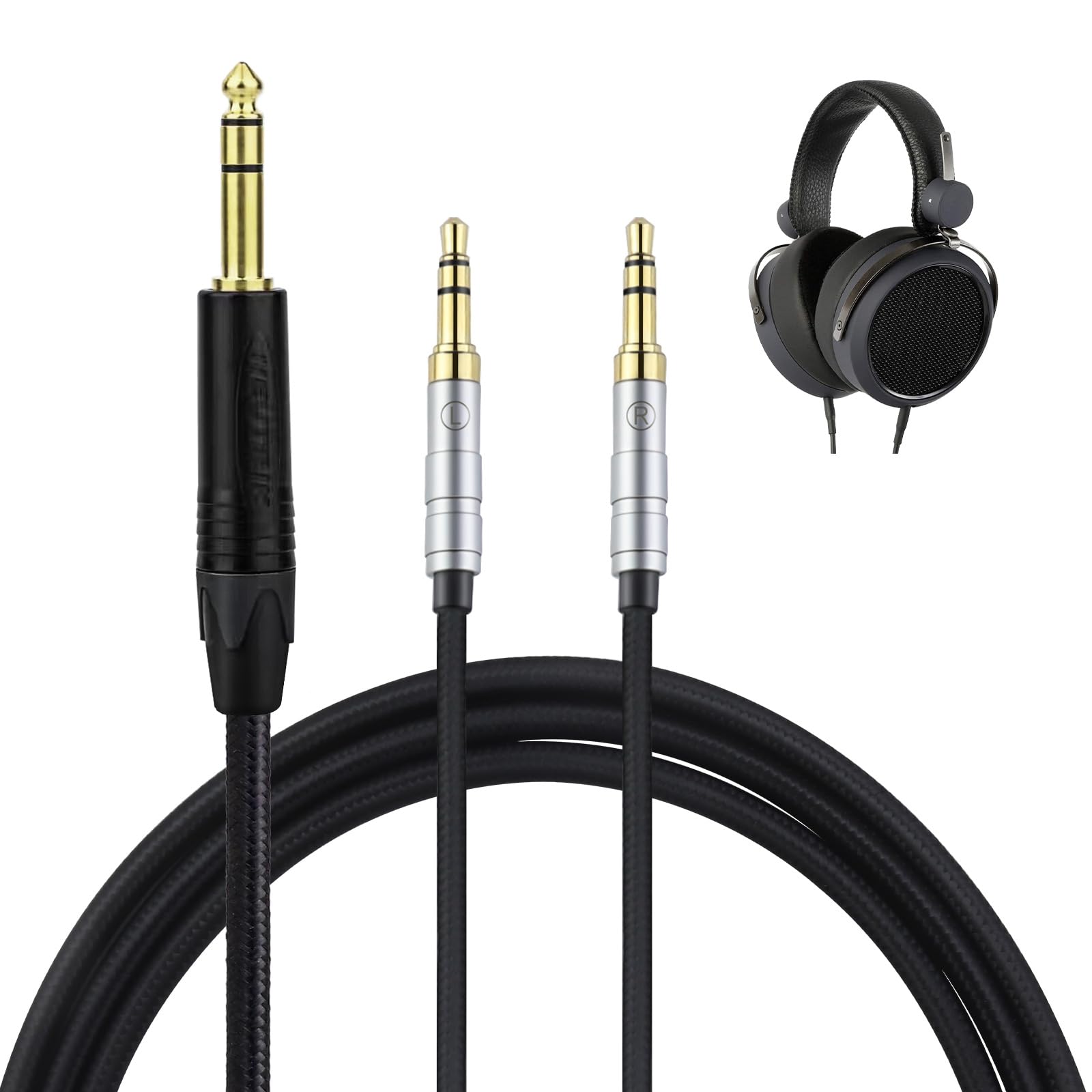 okcsc Double 3.5 6.35MM Balanced Female Headphone Audio Adapter Cable Headphone Extension Cords Plug 200cm HiFi Cable For Hifiman HD598 HD598se HD518 HD558 HD569 HD579 HD599 HD595 Headphones