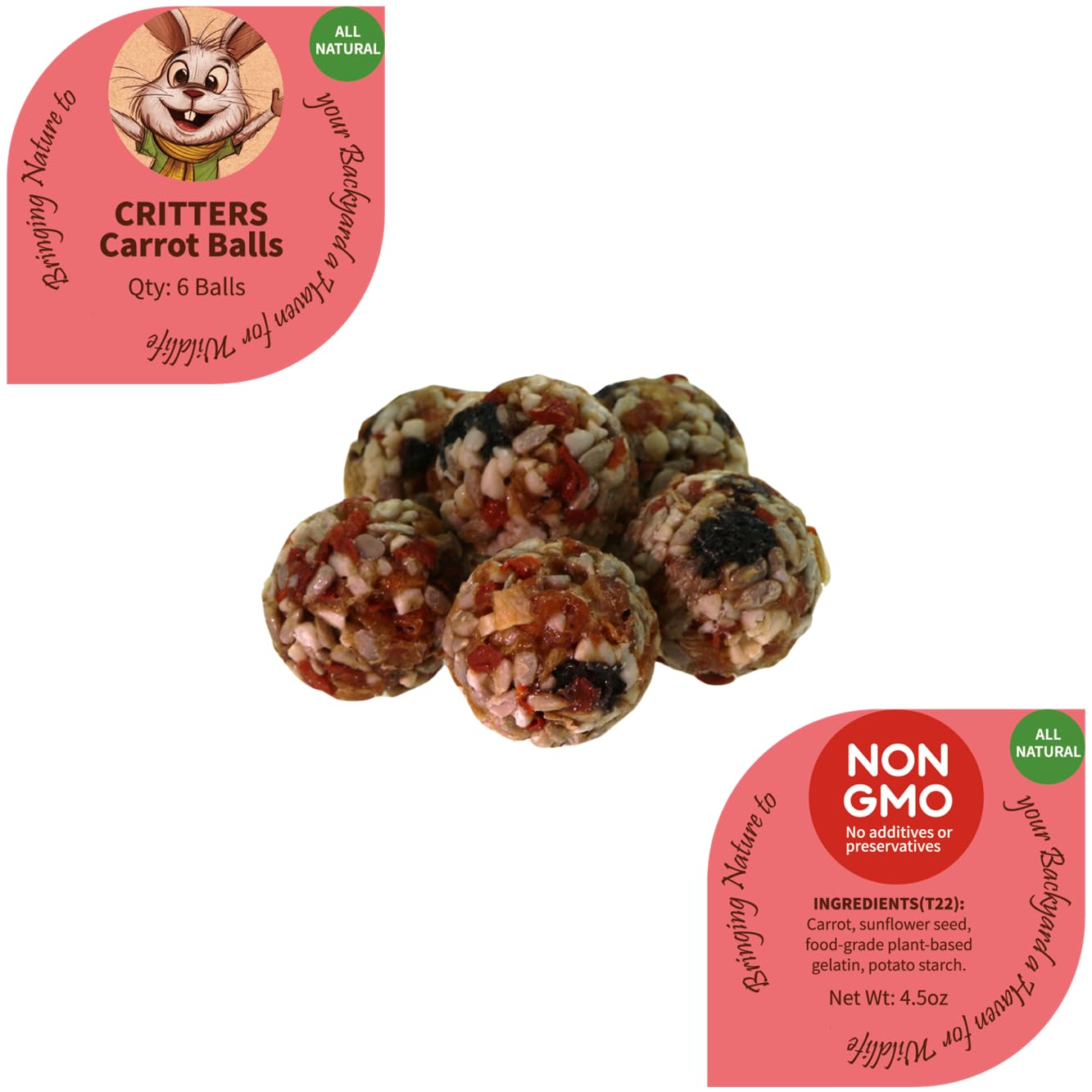 Squirrel Food Balls, 48 Pieces, with Sunflower Seeds, Peanuts, Pine Nuts, Carrots, for Wild Bird, Squirrel, Chicken and Wildlife Small Animal. All in Nature Nutritious Food for Wild Small Animal - Additional View