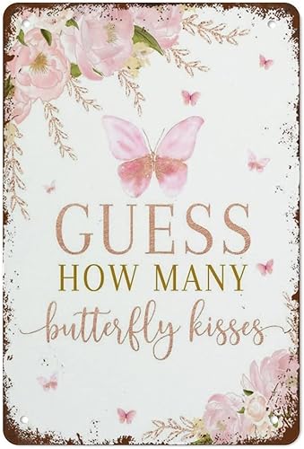 NAMEY Butterfly How Many Butterfly Kisses Game Blush Pink Rose Gold Butterfly Baby Shower Sprinkle D Best Vintage Fun Decoración del hogar letreros