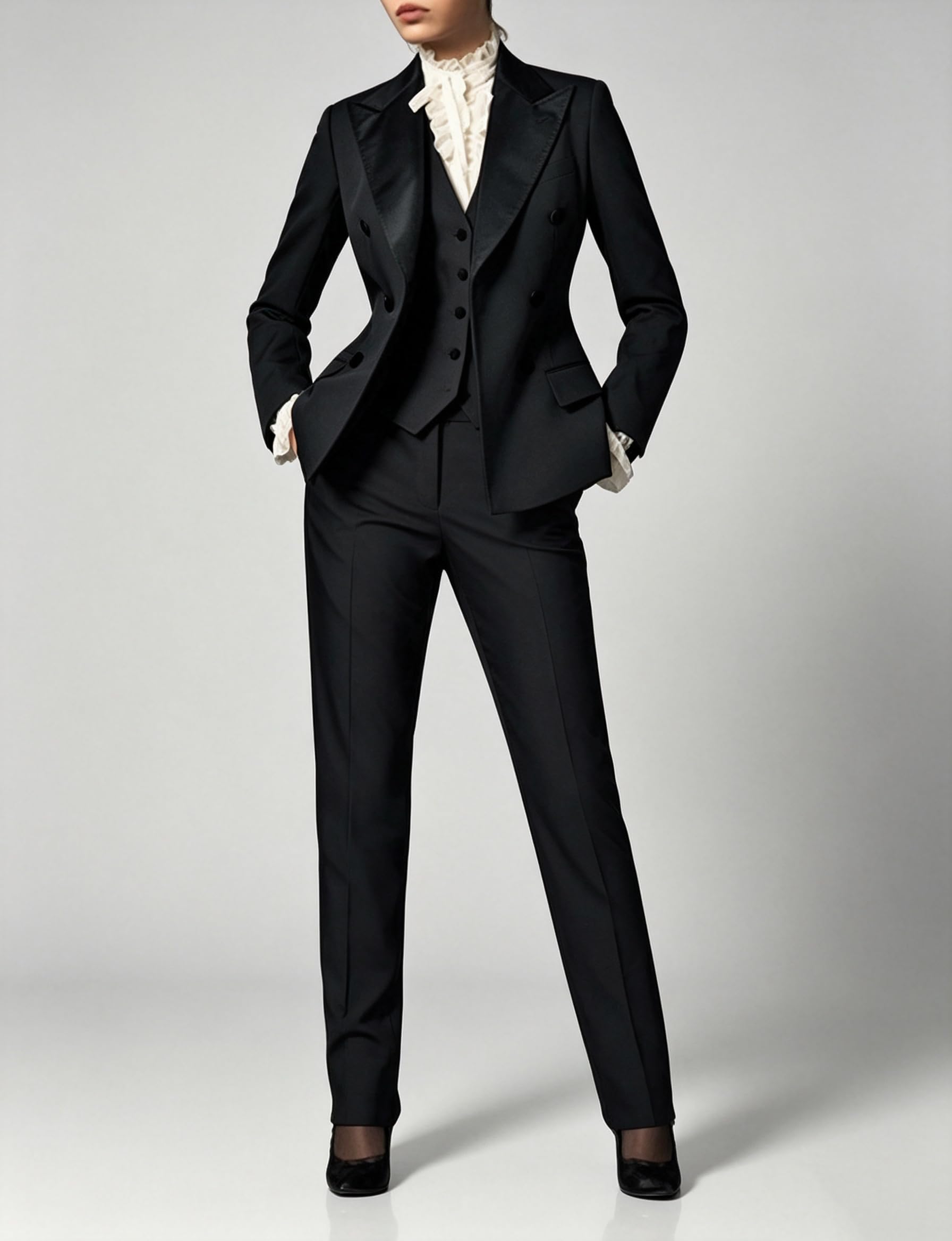 Ulnomio Damen Dreiteiliger Anzug Einreihig Knopf Business Arbeit Büro Dame Jacke Weste Hose Set