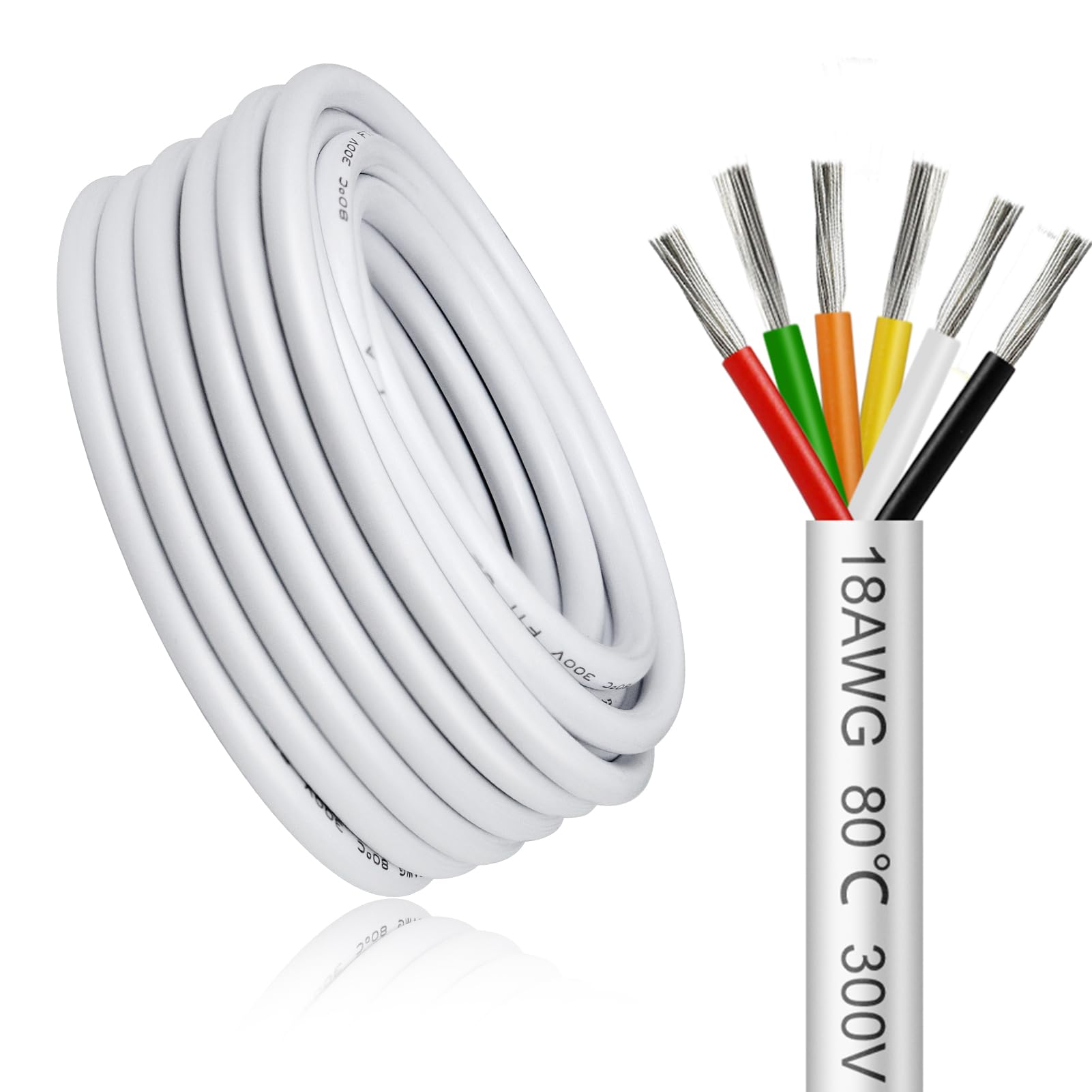 Cavo elettrico da 10 metri, 18 AWG, 6 x 0,75 mm², 6 cavi da 5 V/12 V/24 V/300 V, cavo in rame stagnato, flessibile e morbido, a bassa impedenza, resistenza alle alte temperature