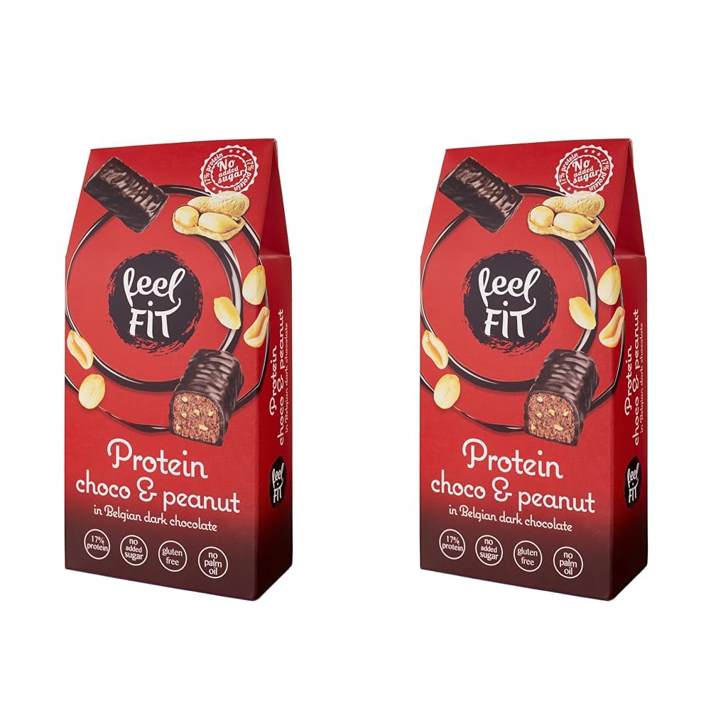 Feel FIT Protein Choco & Peanut, Protein pralinen in Dunkler Belgischer Schokolade ohne zucker, Protein Süssigkeiten zuckerfrei, 17% Eiweiß, Glutenfrei snacks (83 g x 4) (Packung mit 2)