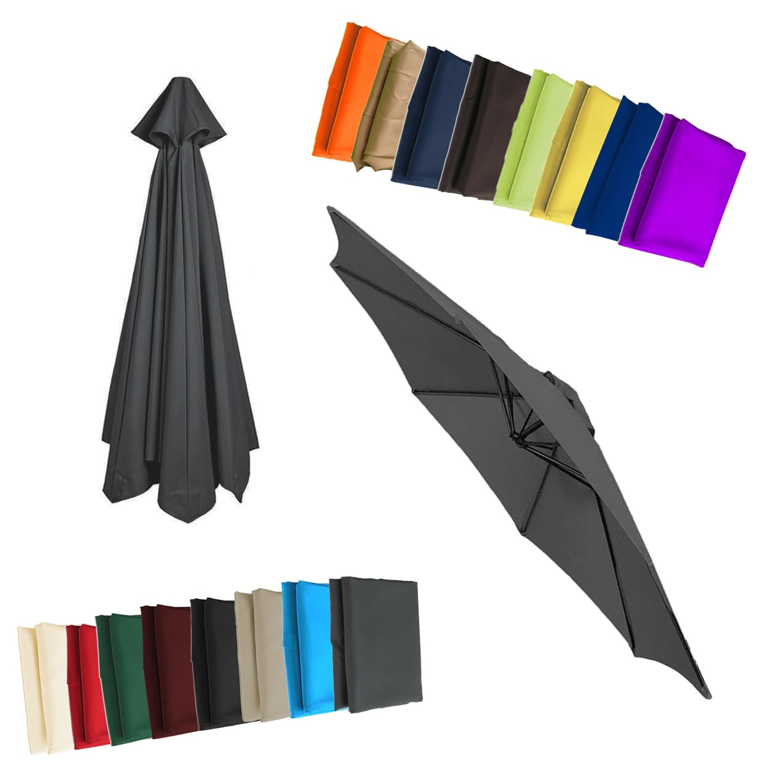 Replacement Parasol Canopy - Cloth For 2/2.3/2.5/2.7/3/3.50m 6/8 Arms Garden Umbrella Replacement Cover Fabric(Gray,6.5ft (200cm)/8 Ribs)