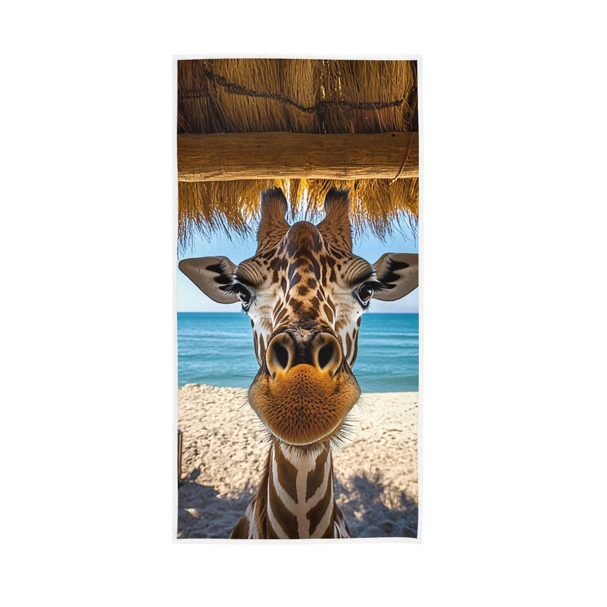 HUYGD Giraffe on Beach Hand Towel, Multipurpose Cotton Hand Towels for Hand, Face, Hair, Bath 15 x 30 Inches