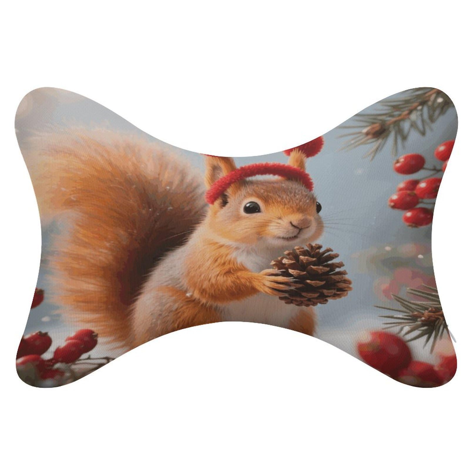 VstaDank Squirrel Car Pillow Soft Car Neck Pillow Breathable Dog Bone Shaped Travel Neck Pillows Washable Removable All-Season Universal Cars Head Rest Pillows