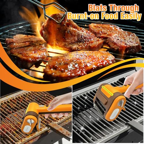 Image of Electric Grill Brush Bristle for Outdoor Grill, Grill Cleaning Brush Rechargeable BBQ Cleaner Brush Head,Safe Grill Brush with Scraper for Cast Iron Stainless-Steel Grates,Yellow