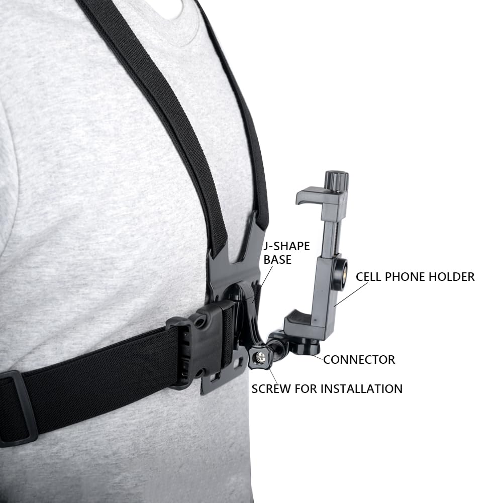 Arnés de Pecho Ajustable, Soporte Movil Pecho + Trípode Portátil, Soporte de Pecho de Teléfono Móvil para dji, Gopro, Otras Cámaras de Acción y Teléfonos