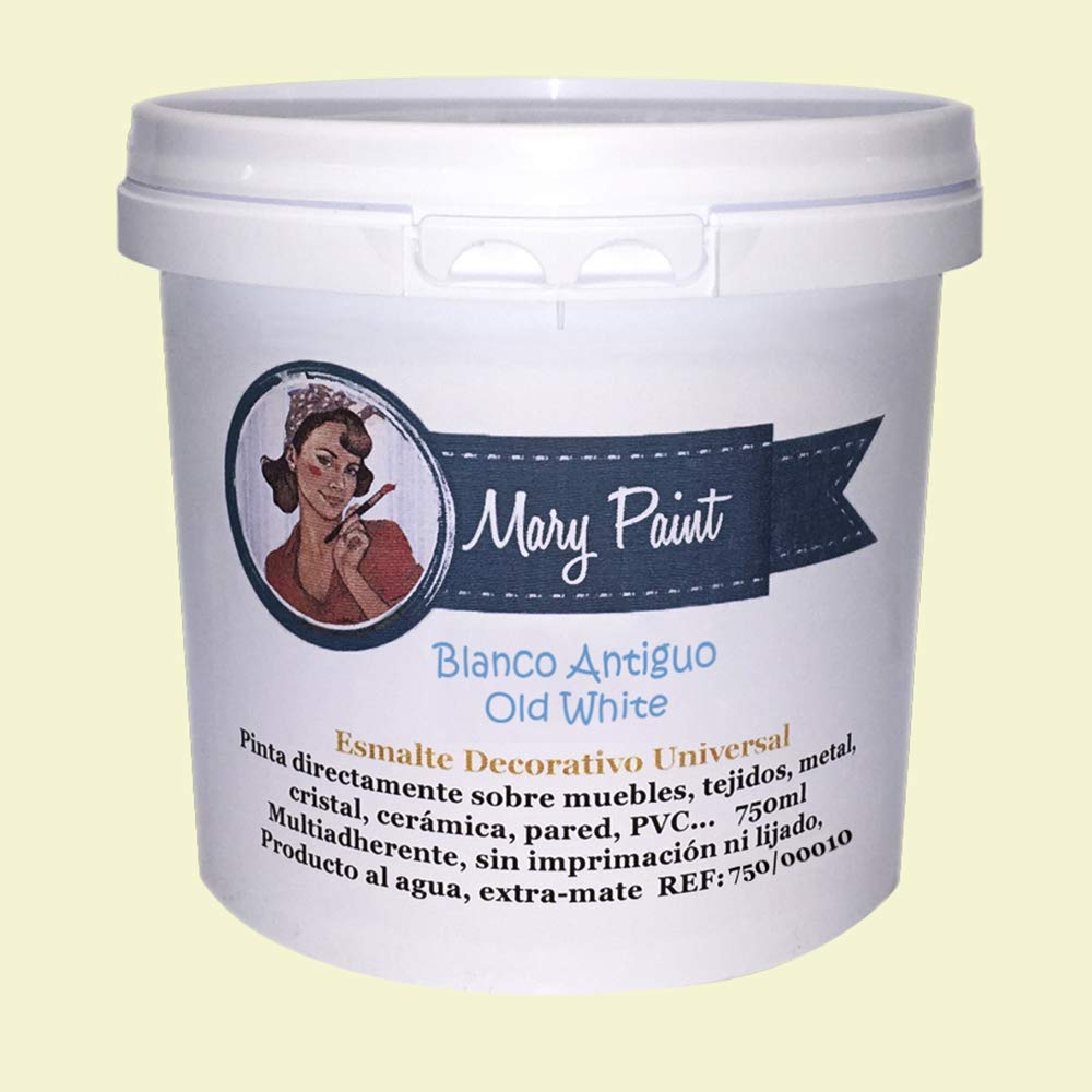 Mary Paint Pintura para Muebles Efecto Chalk Paint,multisuperficie, mate, Blanco Puro - 750ml resistente al desgaste muebles, piel, nautica,cocinas, marmol (Blanco Antiguo, 750 ml)