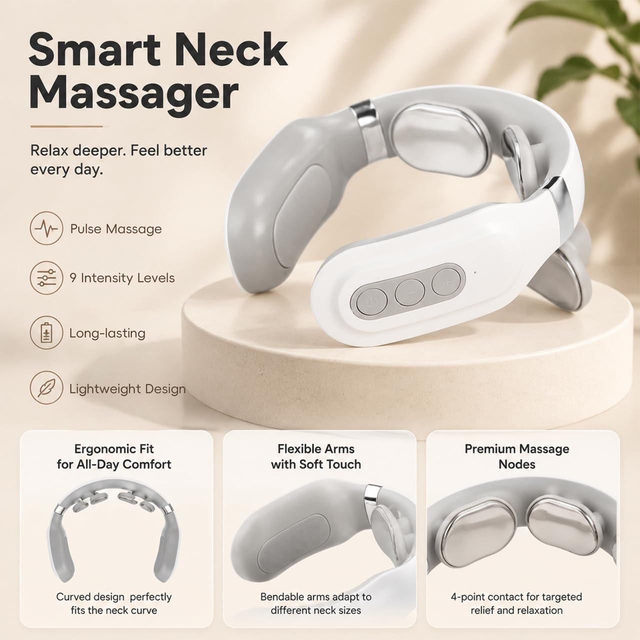 Toyvian Appareil de massage électrique de la nuque avec température constante - Compresse à chaud - Arrêt automatique - Design ergonomique pour soulager les douleurs au cou et aux épaules - Sans fil