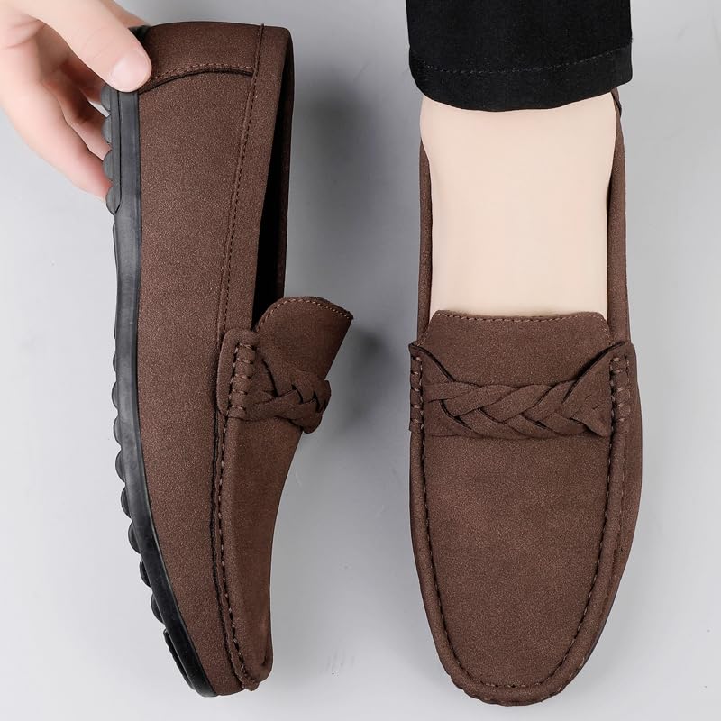 Men's Classic Suede Leather Slip On Casual Penny Loafers Flats Moccasin Driving Boat Shoes Comfort Handmade Smoking Slipper 7