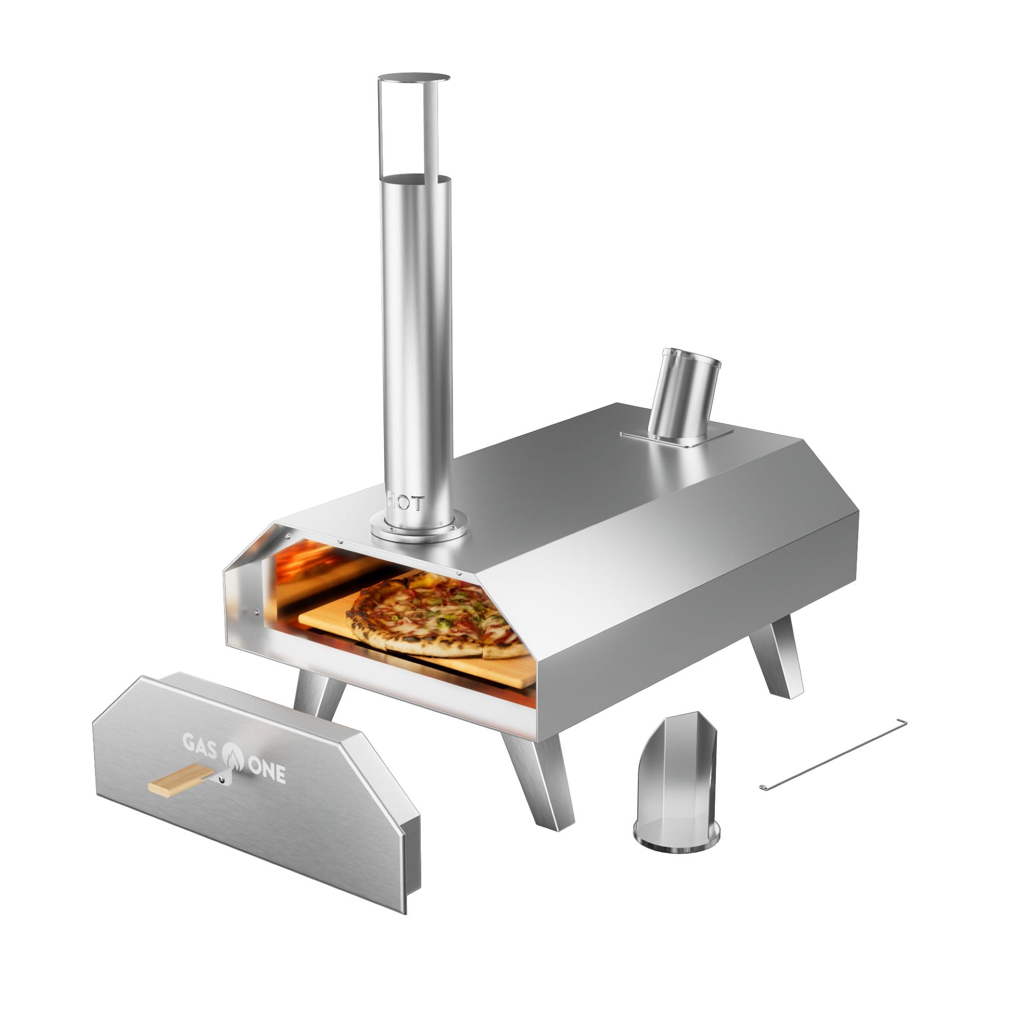 GasOne PZW-12A Forno per pizza a pellet di legno da 30,5 cm per pizza da 30,5 cm, portatile, in acciaio inox, portatile, per feste, cortili, campeggio