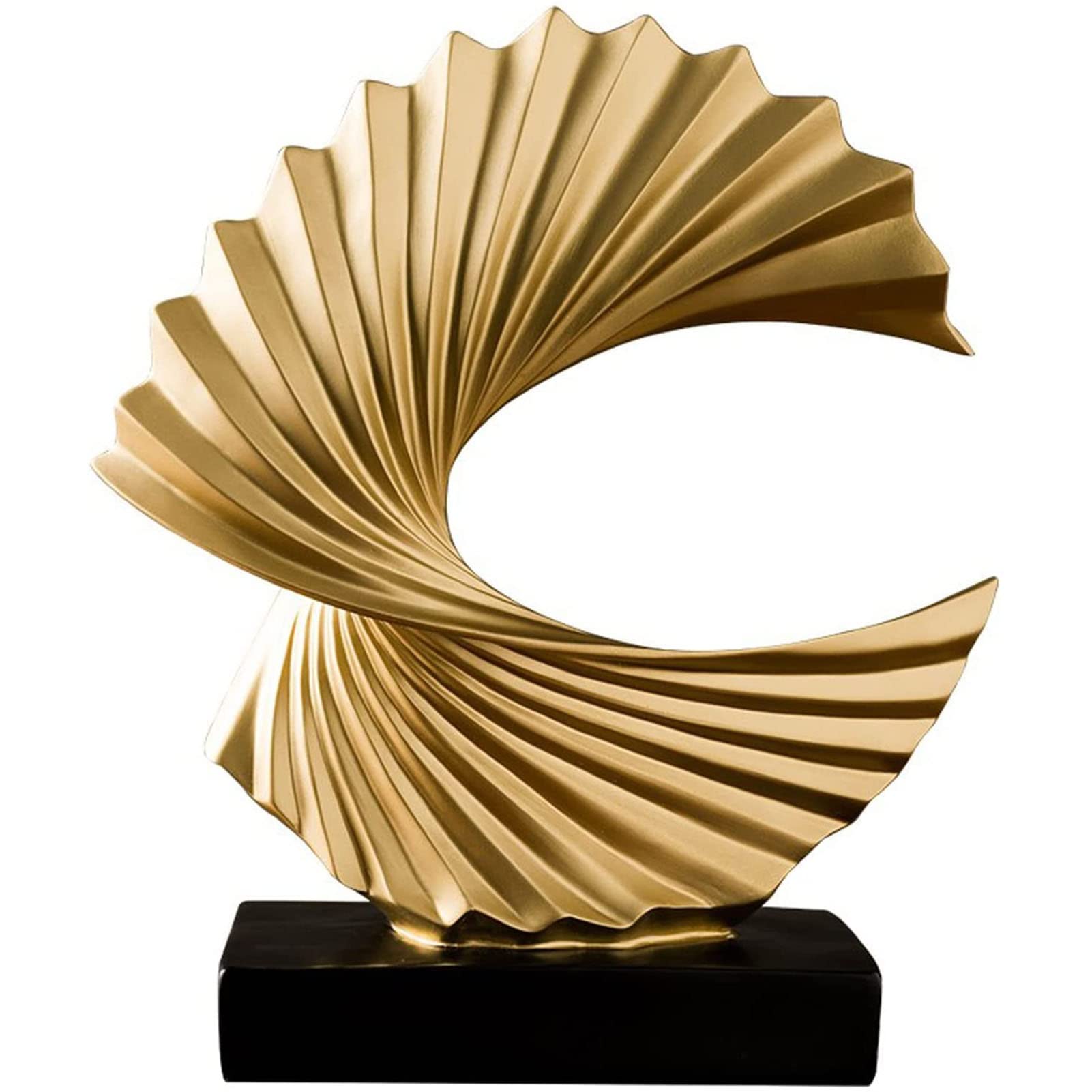Abstrakte Harz Skulpturen als stilvolle Büro Deko | Goldene Ozeanwelle Decoration Dreidimensionale Skulptur 28 cm high for Wohnzimmer Schlafzimmer Büro Desktop