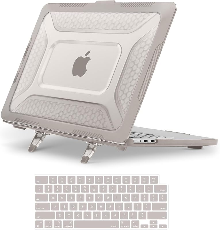 Compatible with MacBook Air 13 inch Case M5 M4 M3 M2, Khaki | 2 in 1 Kit Honeycomb Shock Resistant Hard Case with Foldable Kickstand for MacBook Air 13.6 2026-2022 A3449 A3240 A3113 A2681