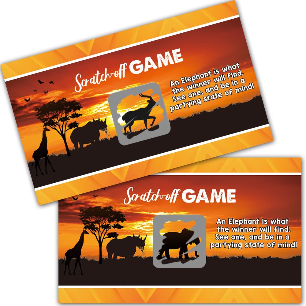 Haizct 50 Pack Adventure Theme Scratch Off Game, Jungle Dusk Elephant Antelope Scratch Card for Birthday Party Lottery Group Enterprises Activity