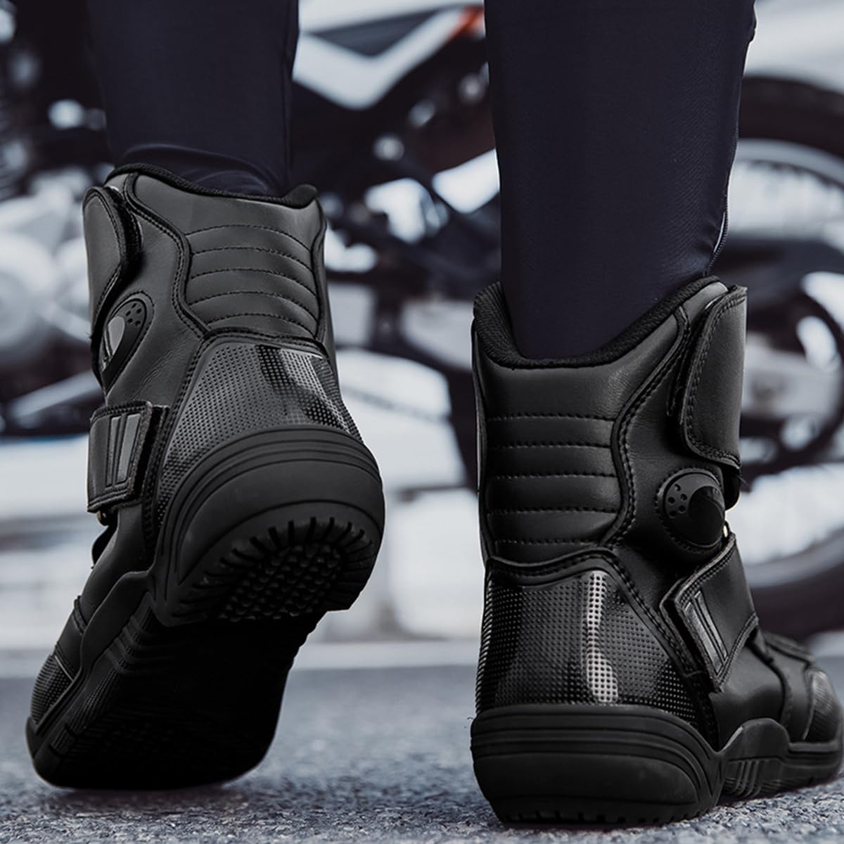 SDEQA Scarpe Moto Uomo in Pelle, Stivali Moto Motocross Strada | Stivali Protettivi Traspiranti Antiscivolo Motociclista per Pista e Strada