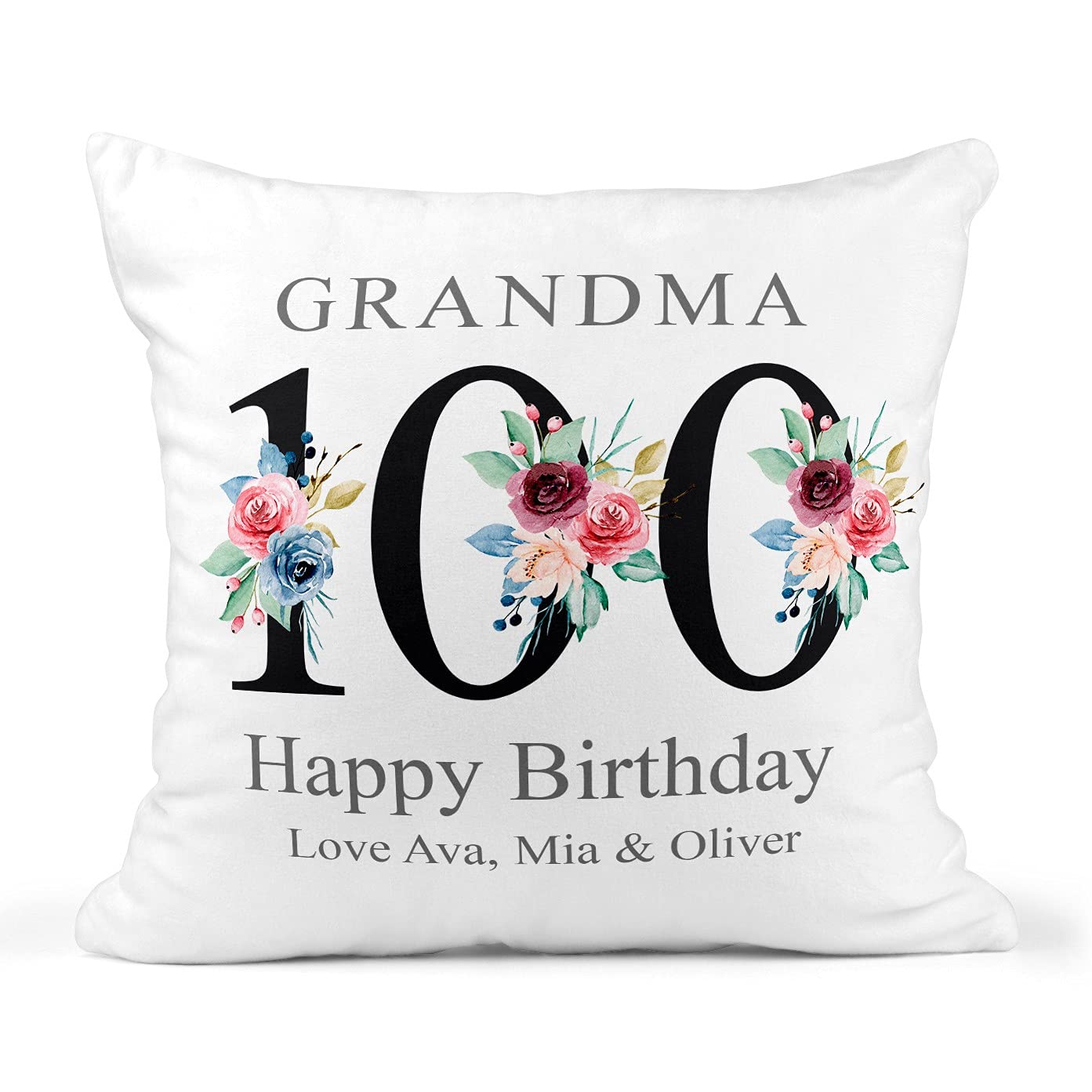 Personalised 100th Birthday Cushion - Floral 100 Number Keepsake With Name โ image 1