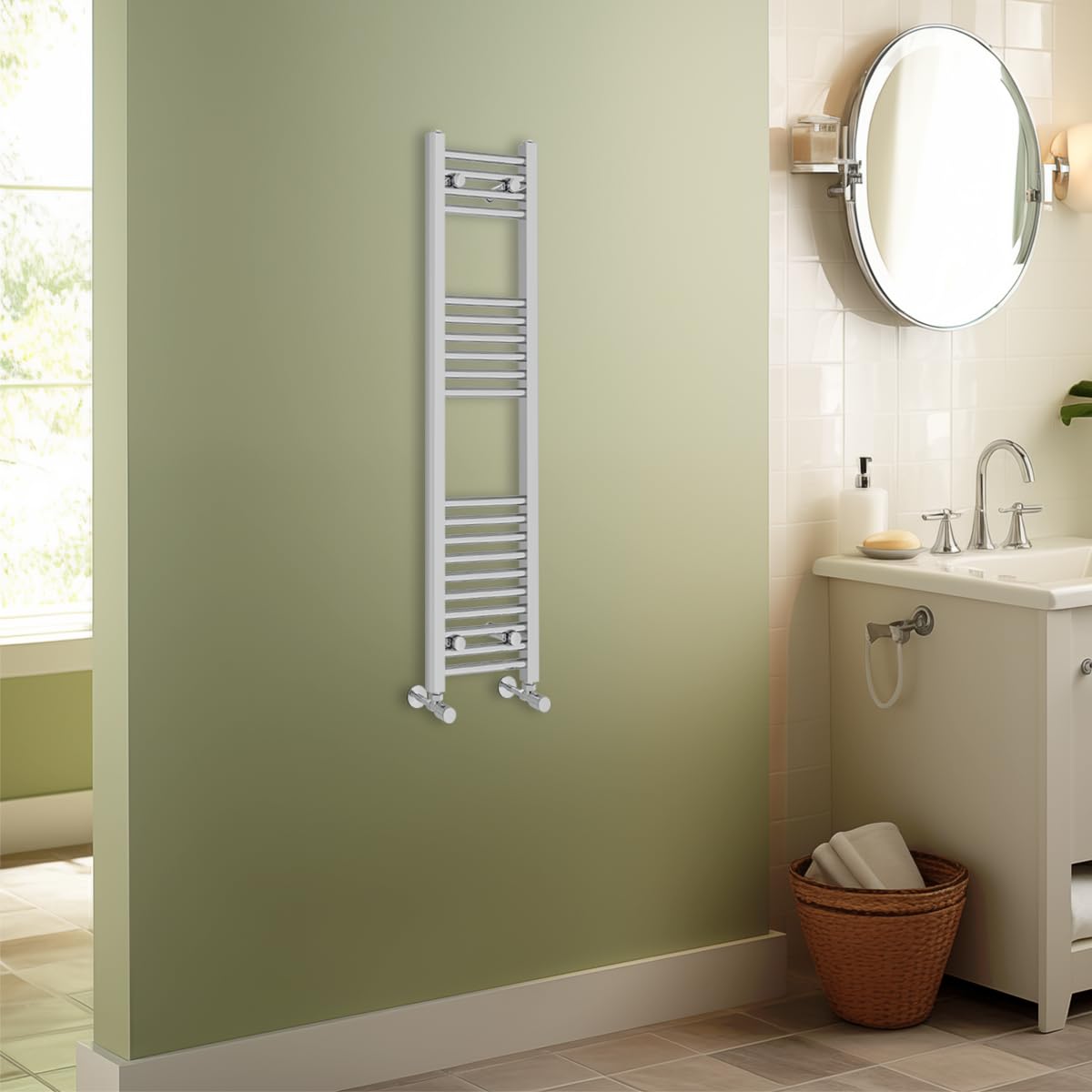 Warmehaus Chrome Contemporary Straight Heated Bathroom Towel Rail Radiator Rad - 1200X300mm