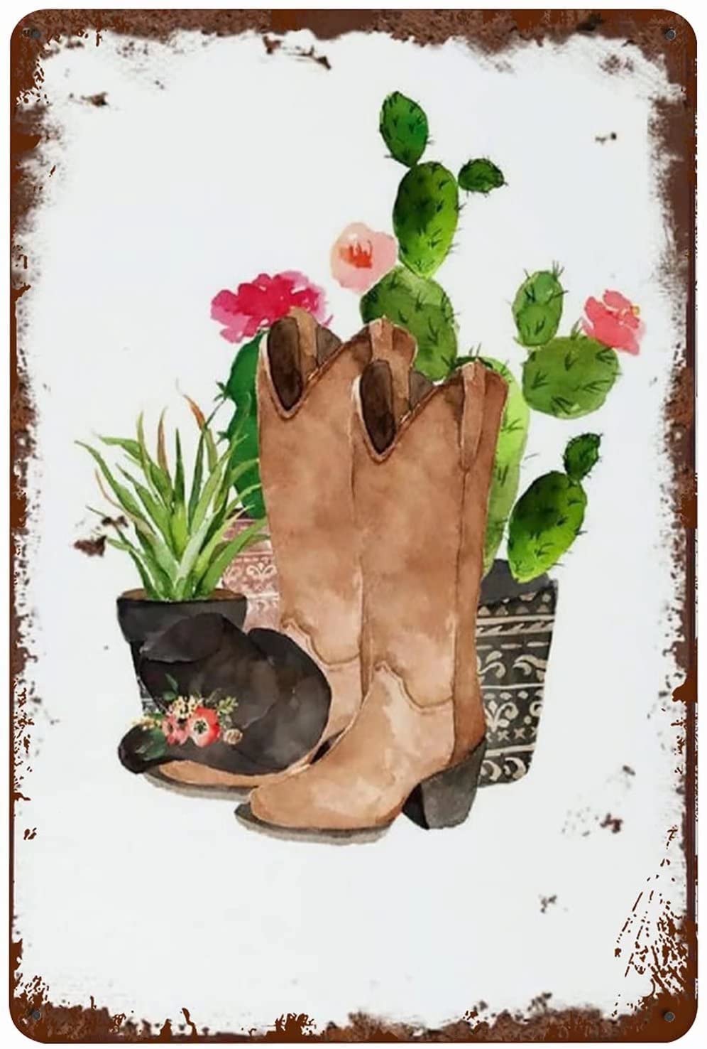 Garden Cowboy Cowgirl Boots Metal Tin Sign,Vintage Wall Decor Retro Art Sign Funny Decor for Home Bar Pub Cafe Farm Room Metal Poster 8x12 Inch