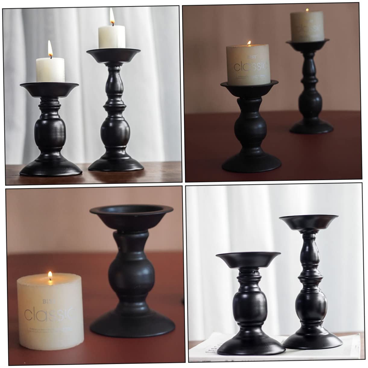 Candelabro Retro Estilo Europeo Negro de Hierro, 2 Piezas | Adorno de Hierro, Acabado de Pintura Horneada, Pieza Decorativa para Hogar