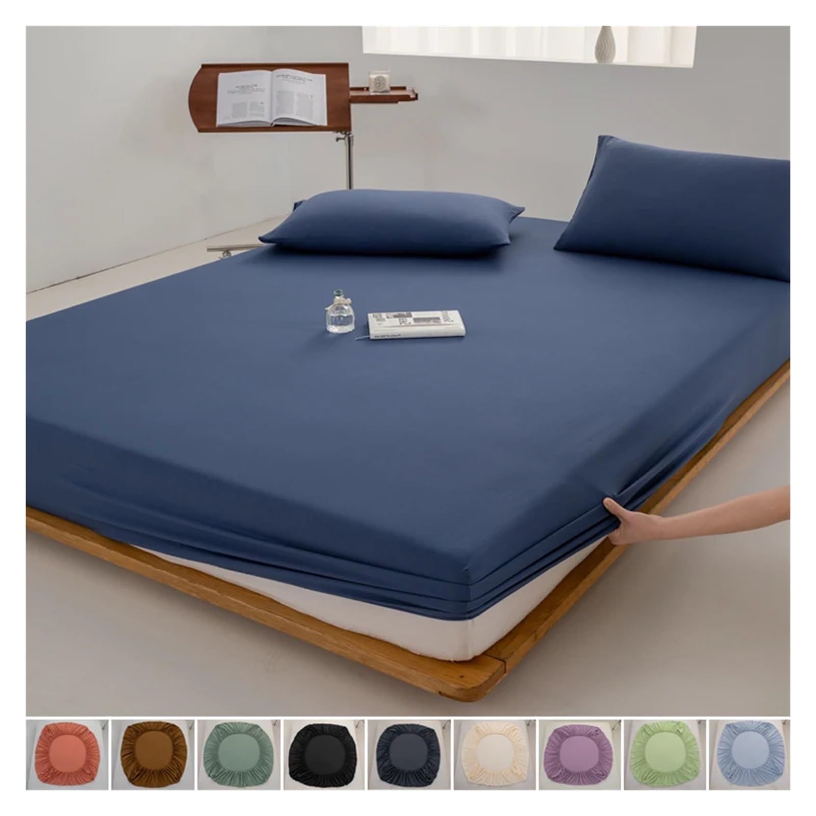 Wasserdichter Matratzenbezug Spannbettlaken aus Baumwolle mit Rundum-Gummiband, rutschfest, Verstellbarer Matratzenbezug for Einzel-, Doppel-, King-Size- und Queensize-Betten(White,150x190x30cm)