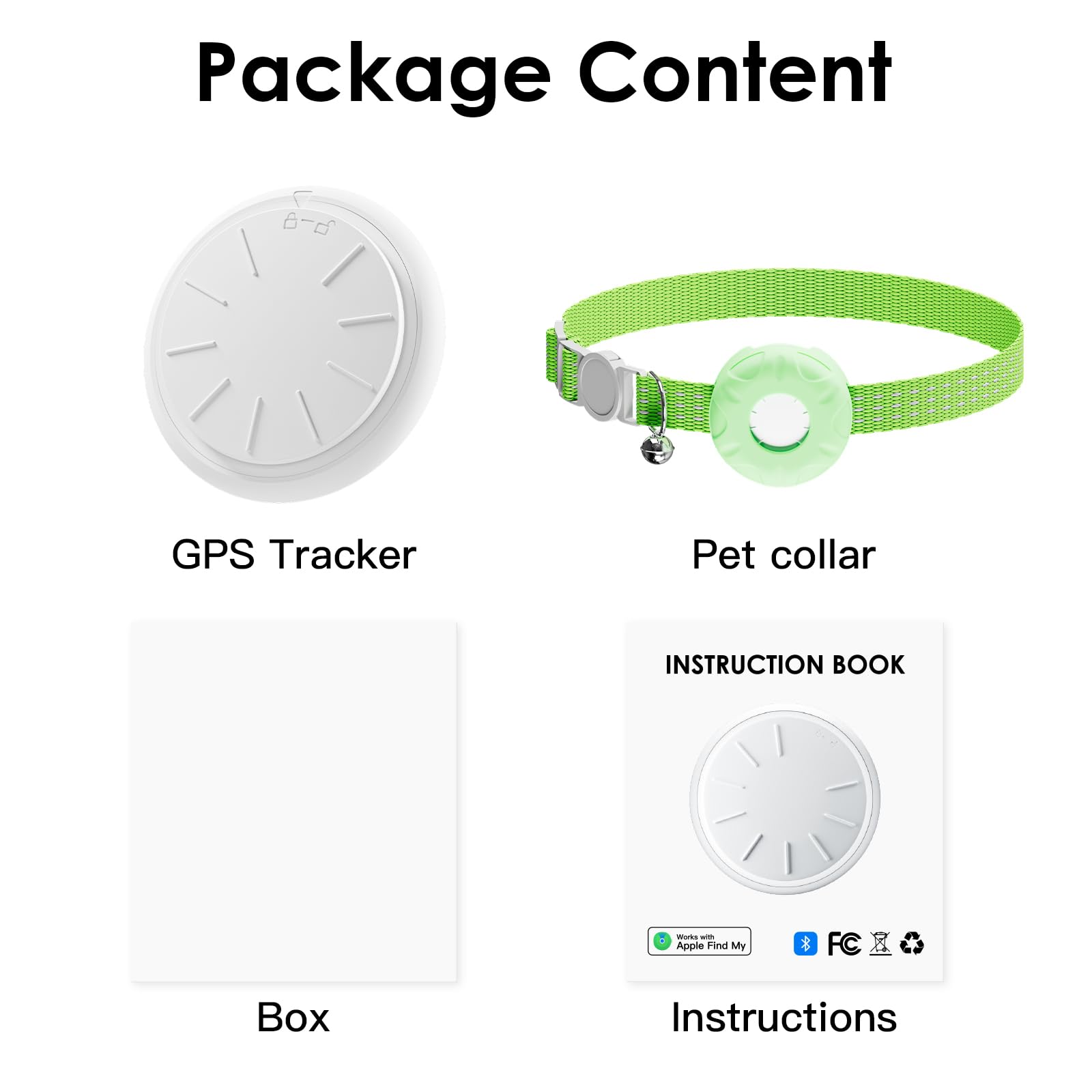 Rastreador GPS para gatos, collar rastreador de gatos con hebilla elástica de seguridad, compatible con Apple Find My App (solo iOS), sin tarifa mensual, impermeable (rastreador blanco, collar