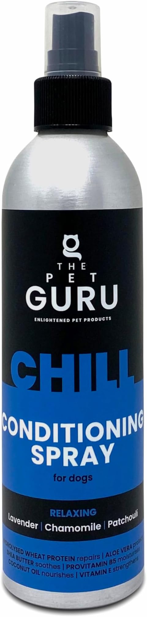 Pet Guru Scented Natural Conditioning Spray, 250ml - CHILL Calming Lavender Chamomile Patchouli Fragrance - Moisturising Dog & Puppy Grooming Spray
