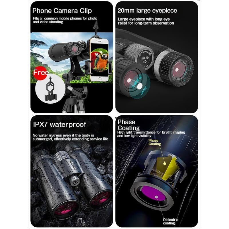 Binocular 10x50 Alta Potencia para Adultos con Prisma BAK4 miniatura 3