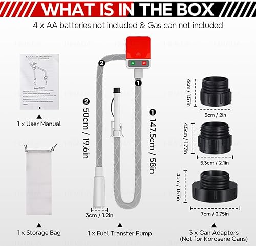Miniatura 18 de HiNADA Bomba de transferencia de combustible de parada automática: USB tipo C o alimentación de batería, portátil de 3.2 GPM con manguera extra