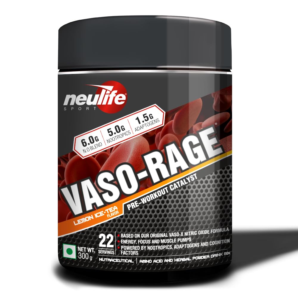 PROCEL Neulife Vaso-Rage Extreme Pre-Workout Catalyst W/Vasodilators, Nootropics & Adaptogens 300G (Lemon Ice-Tea), Powder