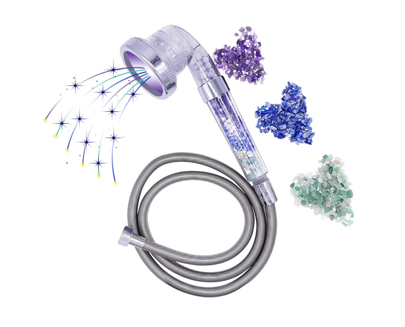 Shower Head with Hose 1,2 m, Filtration Shower Spray Ionic Filter Handheld Showerhead 200% High Pressure 30% Water Saving for Dry Skin & Hair (3 Mode Crystals)