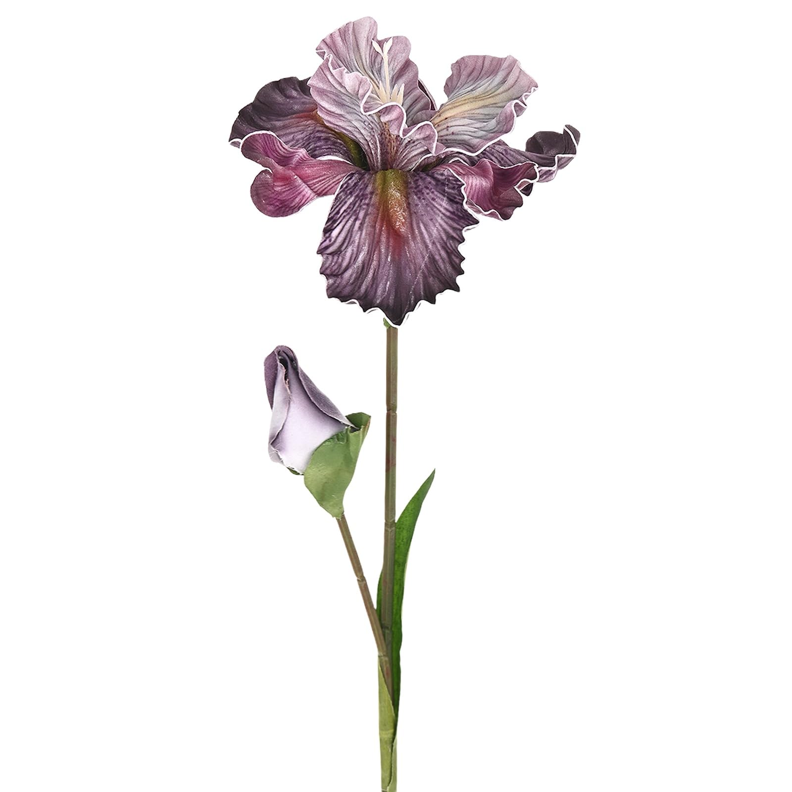 M METERXITY 1-Pack WHite Brown Artificial Iris Flowers with Flower Bud,17.7 Inch Faux Iris PU Bouquets Real Touch Faux Flowers for Home/Wedding/Christmas/Party