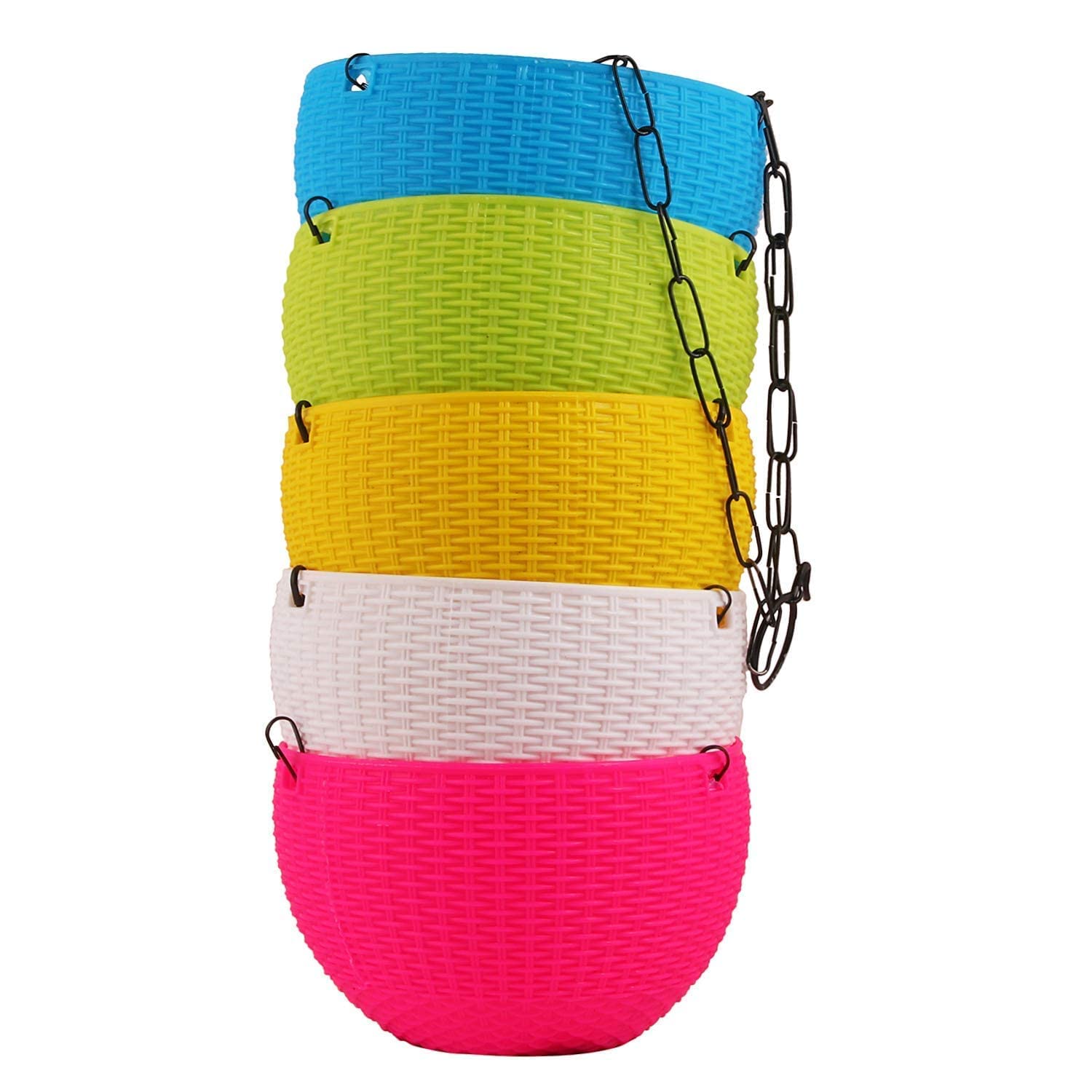 Plastic Round Hanging Euro Basket (5PCS, 7 Inch) | Home & Balcony Garden Hanging Hook Pot | Indoor Outdoor Plant Containers with Matel Chain |-image-36