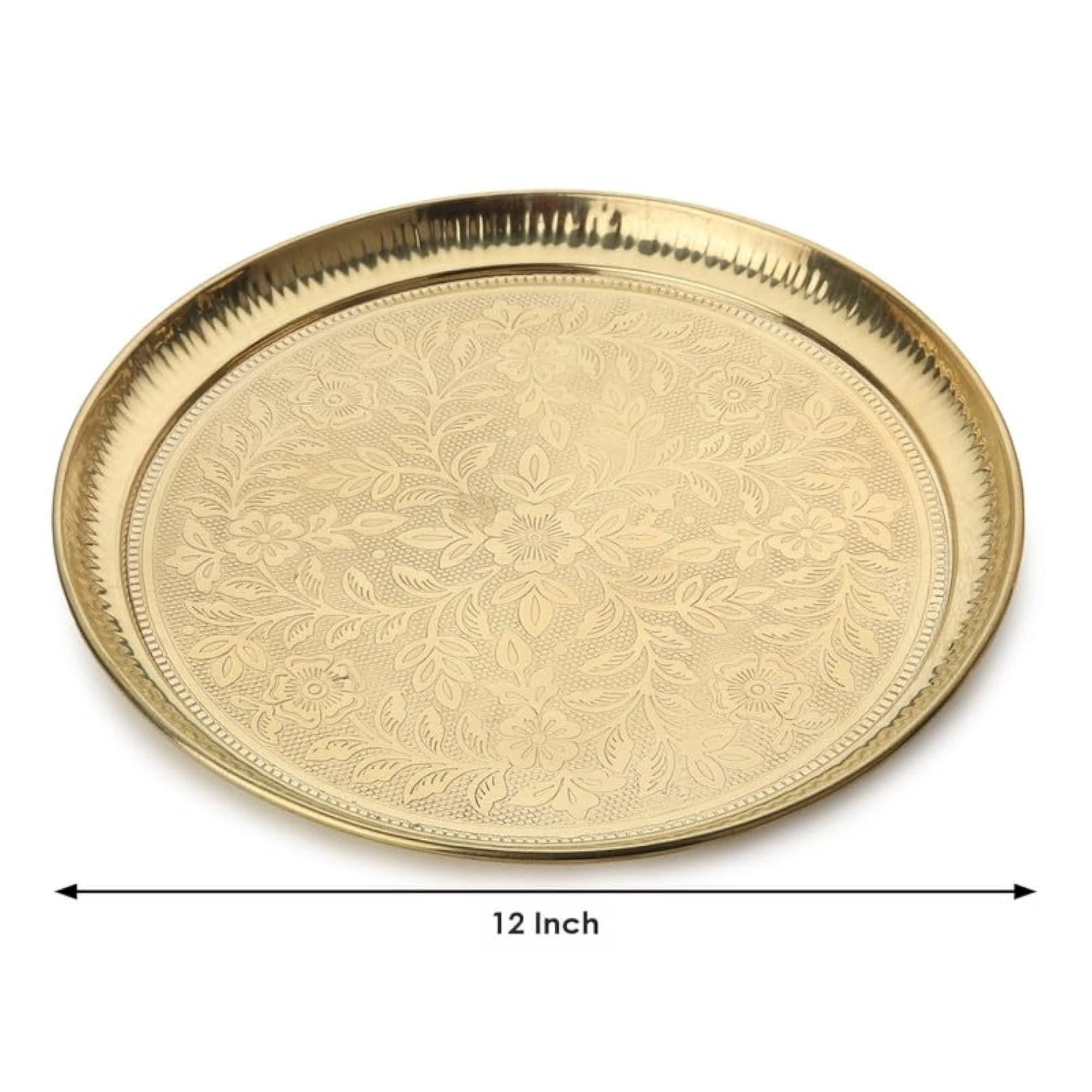 Handmade Pure Brass Crafted Puja Thali with Flower Design