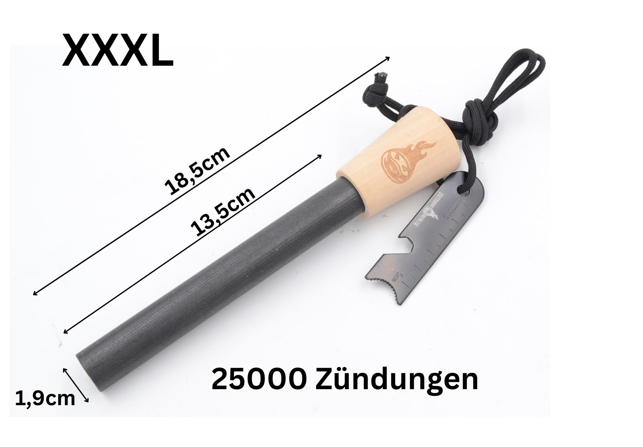 Feuerstahl The Legend XXXL Bushcraft Feuerstahl für Wandern, Outdoor, Trekking, Camping und andere Outdoor Hobby's inkl. Multifunktionskratzer, die perfekte Survival Ausrüstung