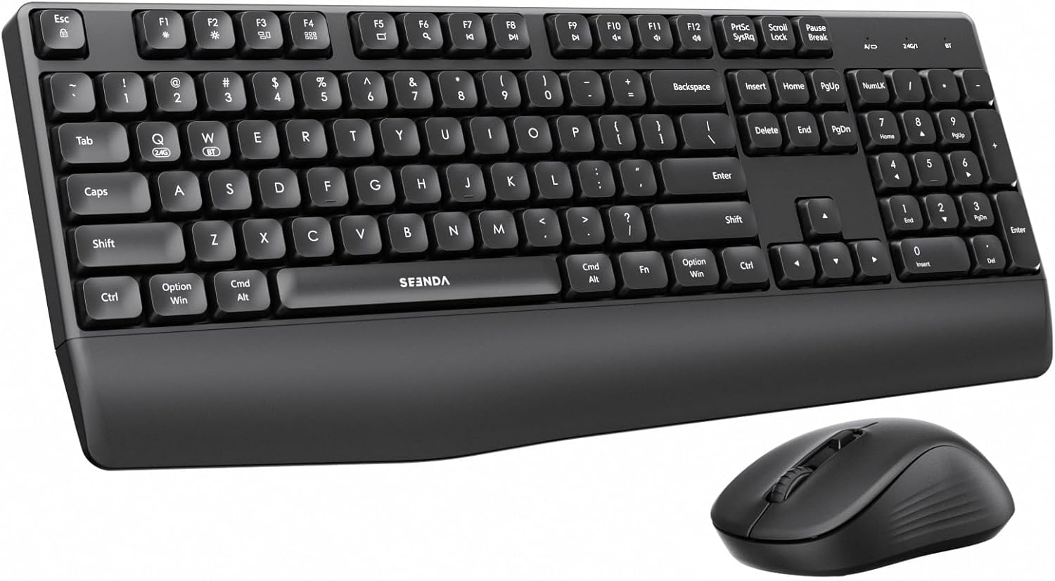 seenda Bluetooth Keyboard and Mouse, COE200 USB + Bluetooth Multi Device, Ergonomic Keyboard Mouse Set, Full-Size Wireless Combo Compatible for Mac OS/Windows PCs Computers Laptops MacBooks - Black