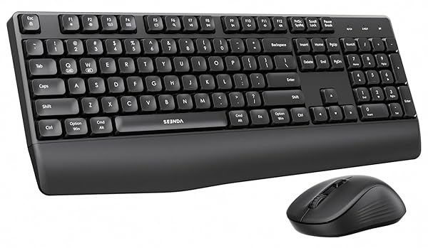 seenda Wireless Bluetooth Keyboard and Mouse Combo, COE200 Ergonomic Wireless Keyboard Mouse with Wrist Rest, Multi-Device Connection, Full-Size, Compatible for Computer/Laptop/Mac/MacBook, Black