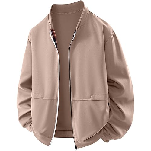 Ruziyoog Men's Bomber Jacket Casual Zip Up Coat Lightweight Fall Outerwear Long Sleeve Stand Collar Streetwear