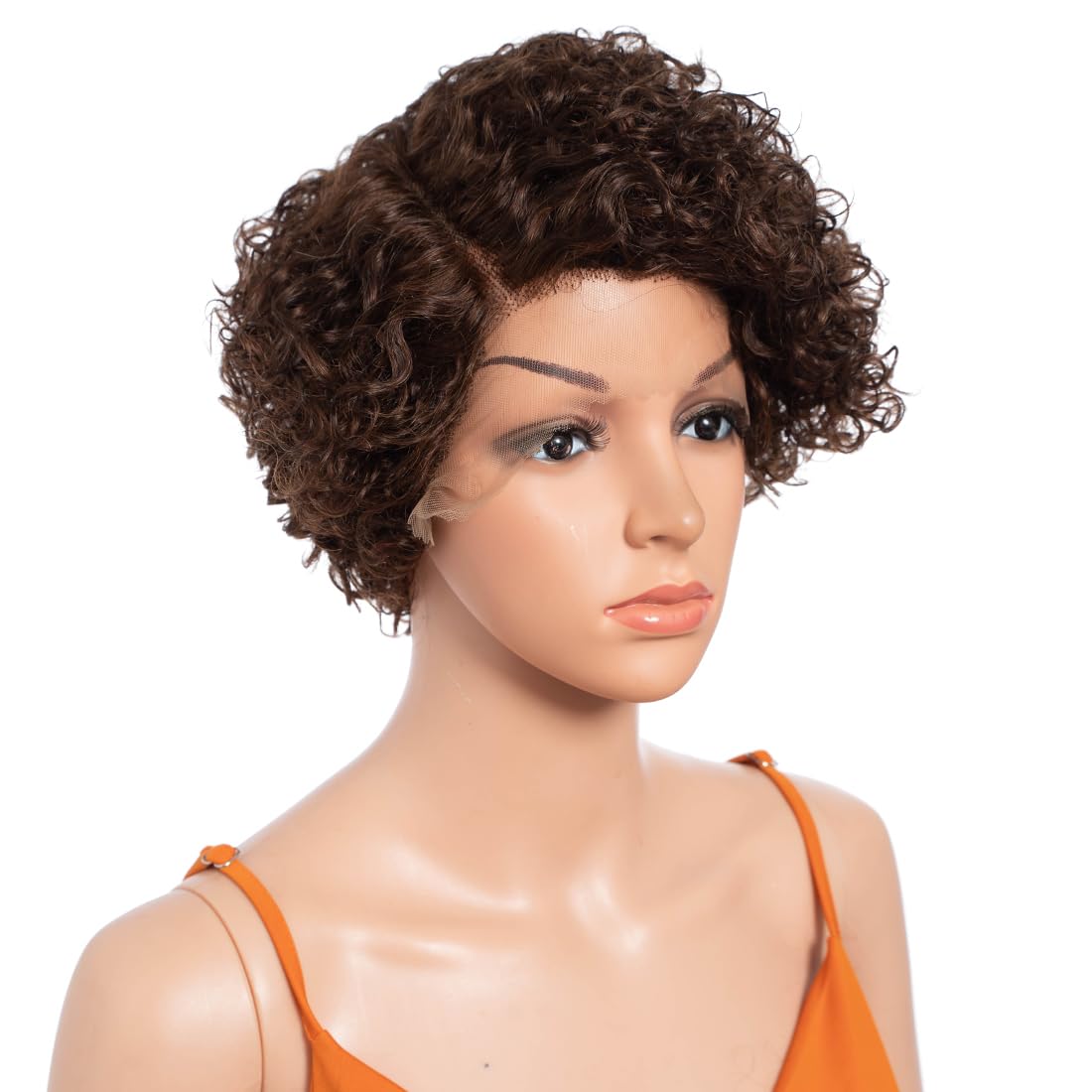 8" Curly Wave Side Part 13x5x1 HD Lace Front Wigs Short Bob Pixie Cut Brazilian Remy Human Hair 150% Density Deep Curly Lace Front Wigs for Women Ombre Color - Image 3