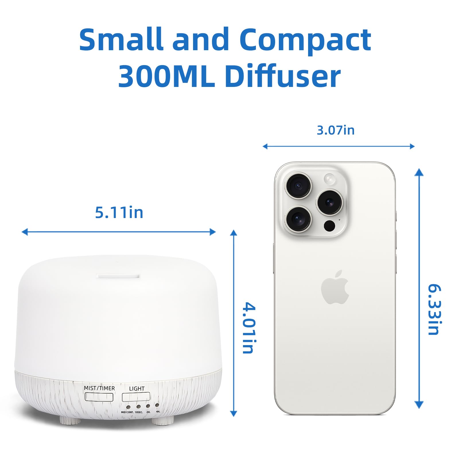 SPLITSKY Diffusore di oli essenziali da 300 ml, diffusore di oli per aromaterapia con telecomando, 8 ore silenzioso per la casa, 7 colori della luce LED, timer, per piccole stanze e camere da letto.